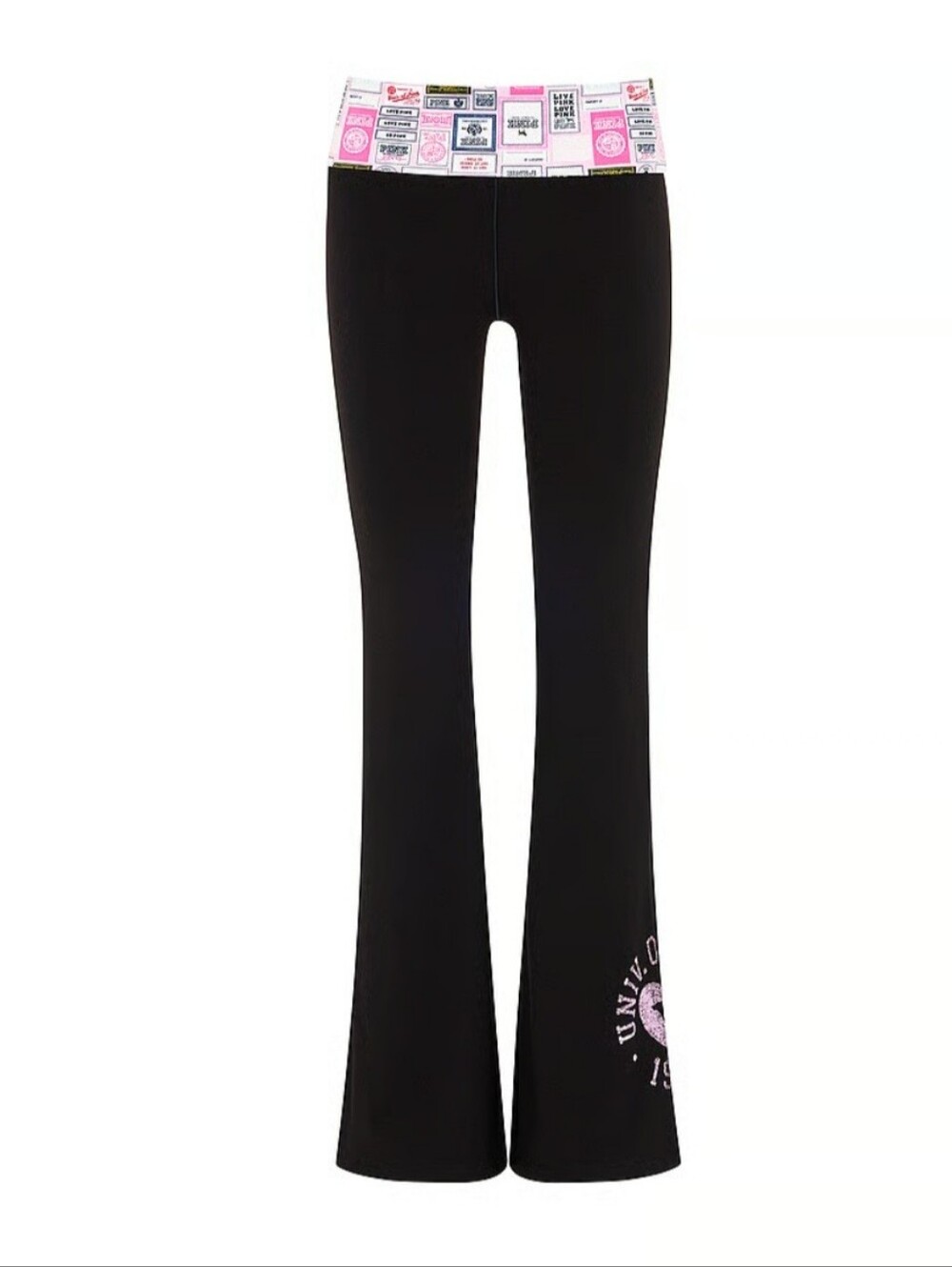 PINK All Day Cotton Foldover Flare Leggings Black Patchwork NWT - Picture 4 of 6